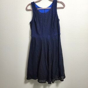Black Lace over Blue Lining Dress S/M 7/8 A-line